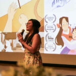 BFA Animation student Schantelle Alonzo presenting her work at the Chungkang College of Cultural Industries.